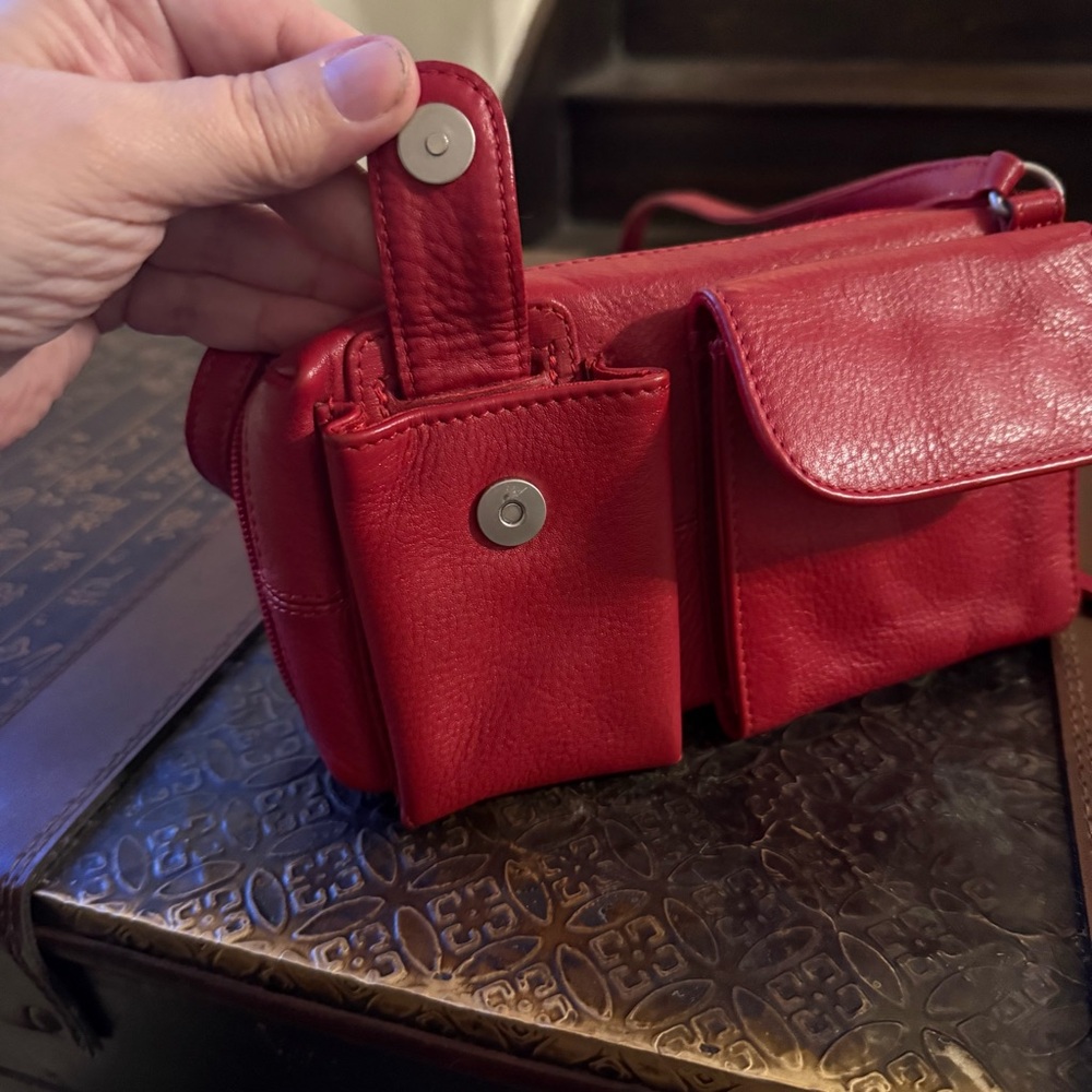 Genuine Leather Red MiniCrossbody Organizer Bag by ILI New York - Picture 13 of 16